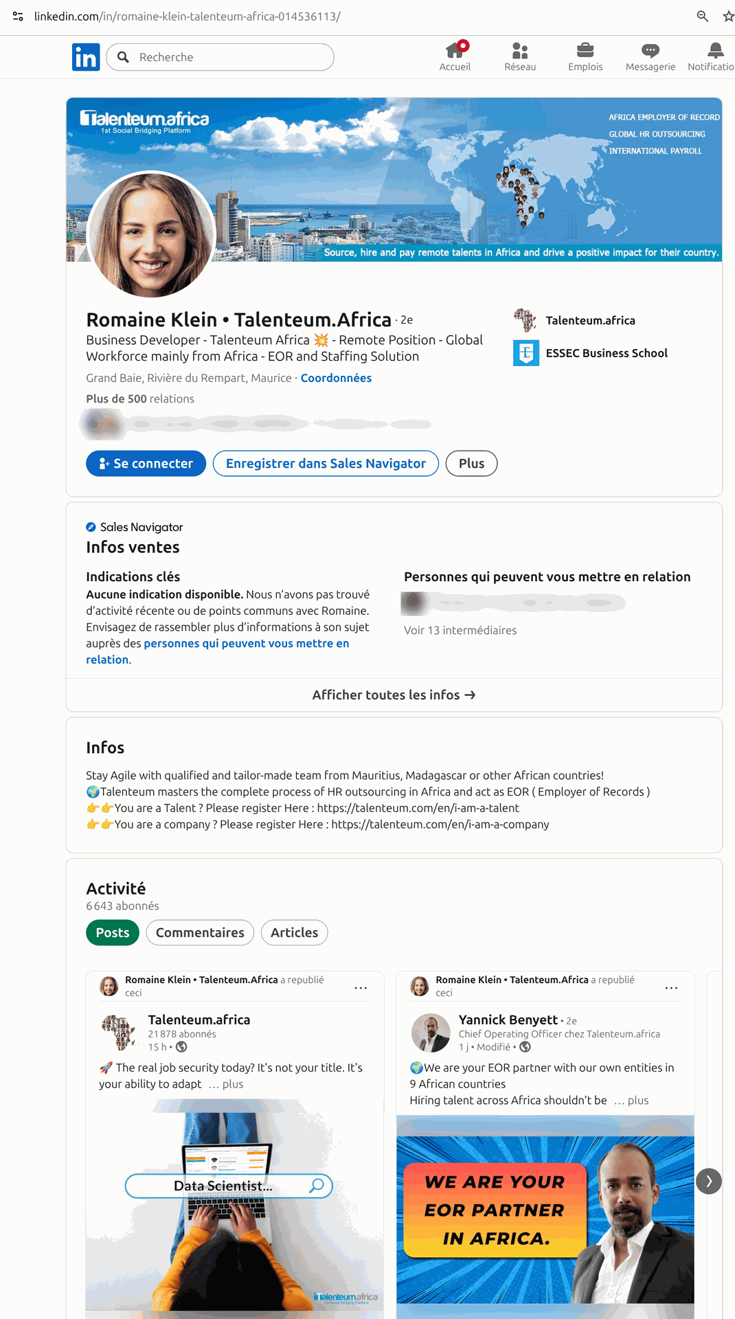 Faux profil LinkedIn Talenteum de Romaine Klein