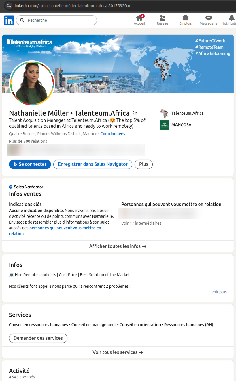 Faux profil LinkedIn Talenteum de Nathanielle Muller