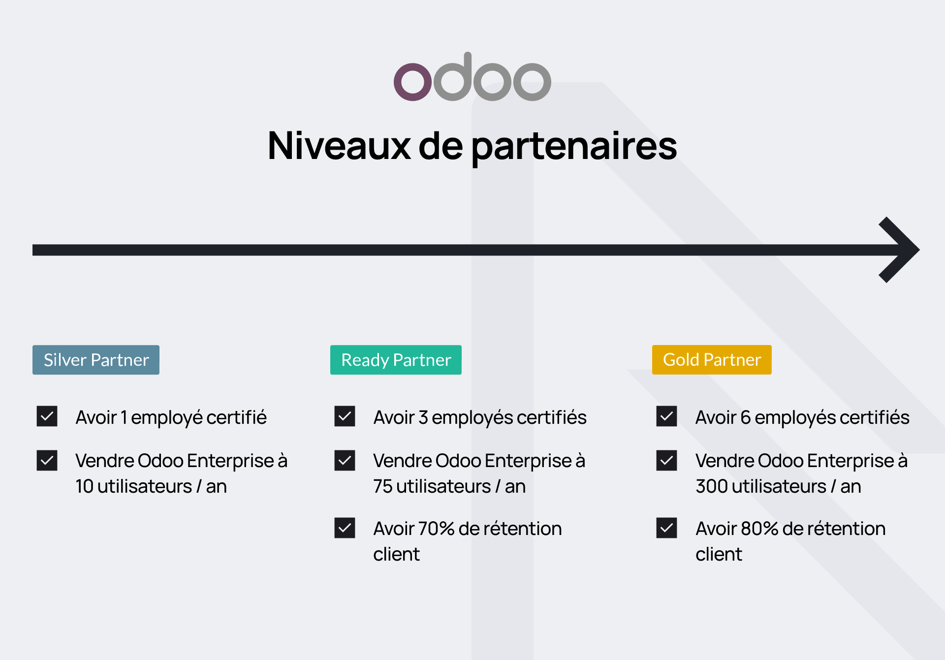 Schéma des différents niveaux de partenaires Odoo